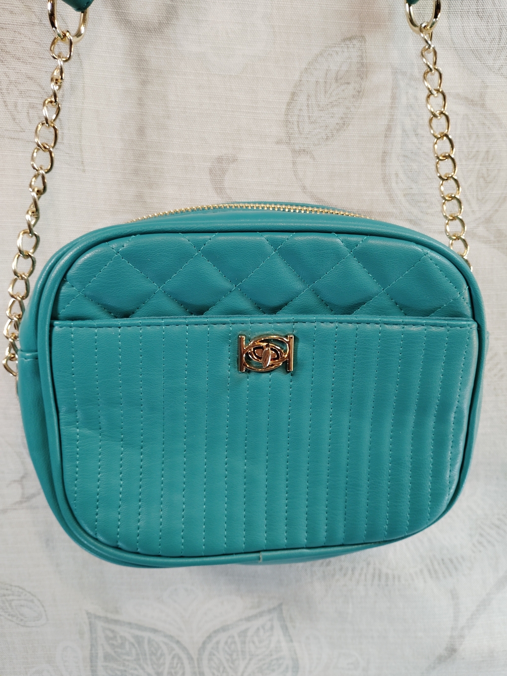 bebe Teal Quilted Crossbody with Gold Tone Chain